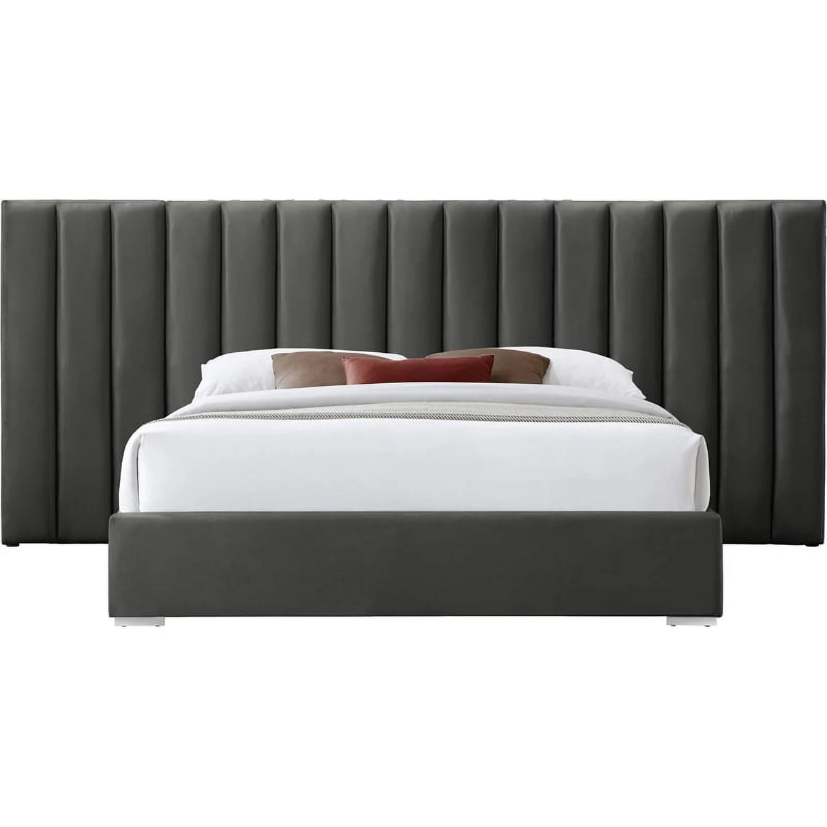 Gray Velvet King Bed with Chrome Metal Legs S694