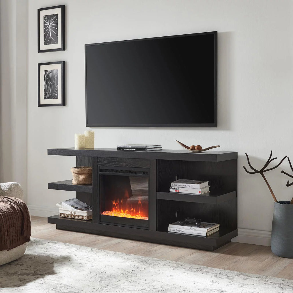 Charcoal Gray Rectangular TV Stand with Crystal Fireplace W421088
