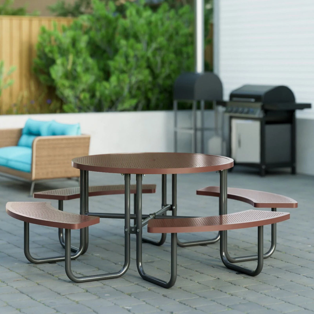 Brown Round Portable Picnic Table M2327