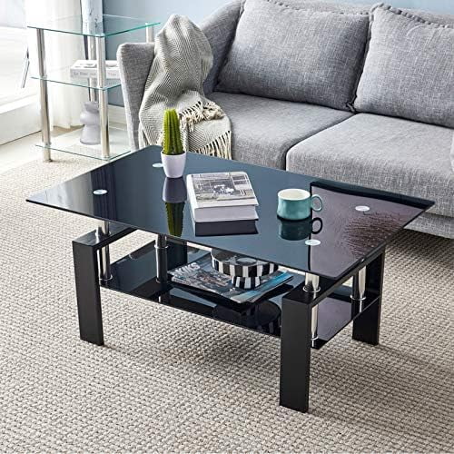 43.3 Inch Rectangle Glass Black Coffee Table B959