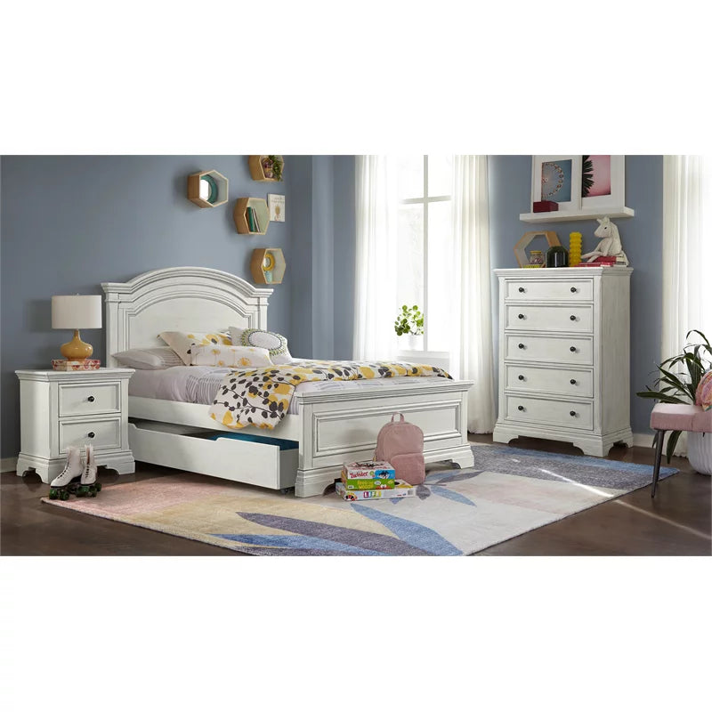 Wood Full Size Bed Rails in Brushed White O213873