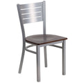 Silver Slat Back Metal Restaurant Chair Walnut Wood Seat I71451
