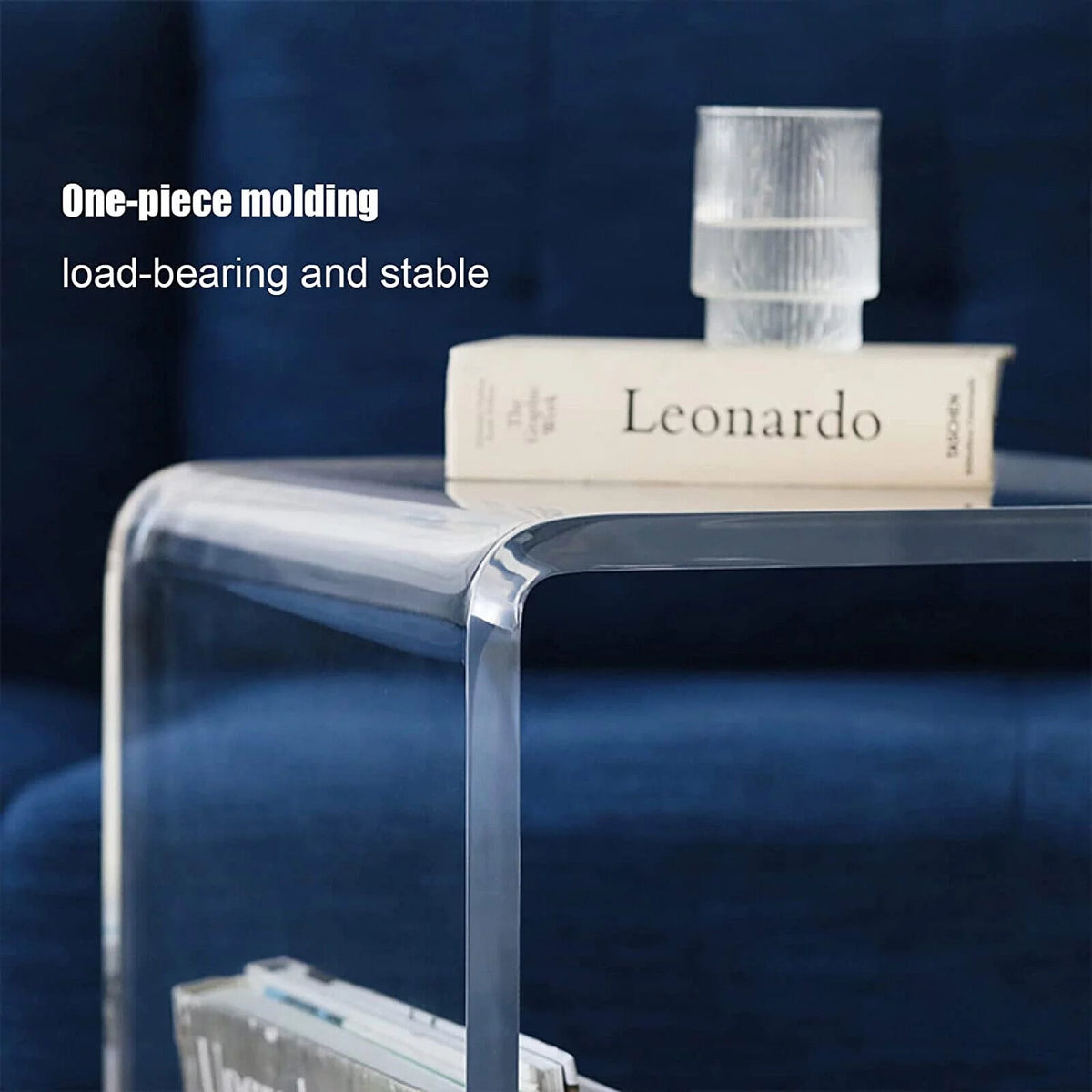 Clear Acrylic C-Shaped Bedside Table on Wheels X55406