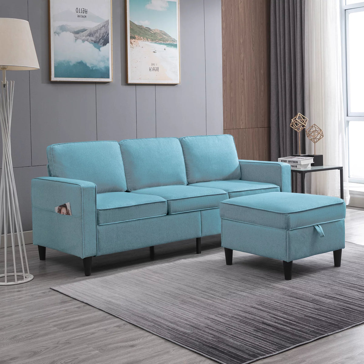 Dark Gray L-Shaped Sectional Sofa with Storage Ottoman W406697