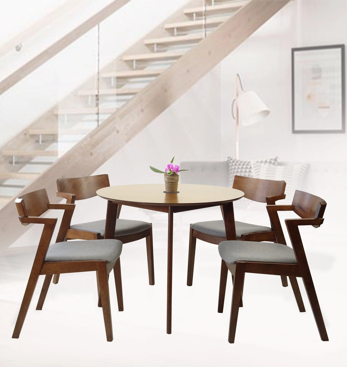 Round Wood Dining Table Medium Brown Finish M8902