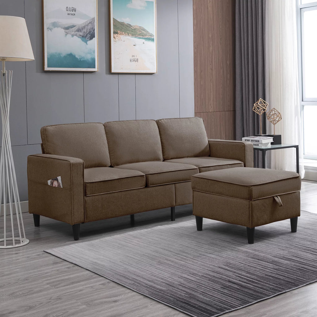 Dark Gray L-Shaped Sectional Sofa with Storage Ottoman W406697