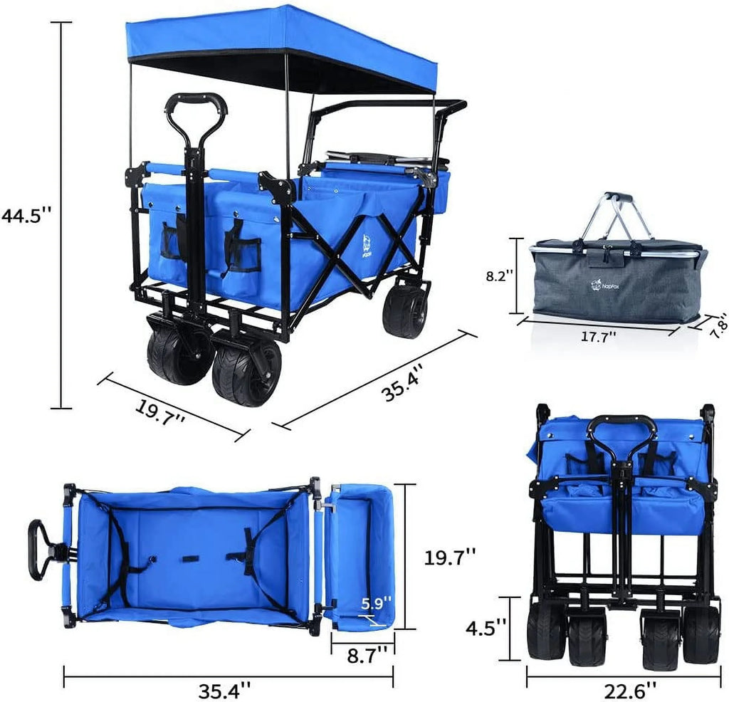 Collapsible Heavy Duty Folding Wagon Cart with Removable Canopy J426039