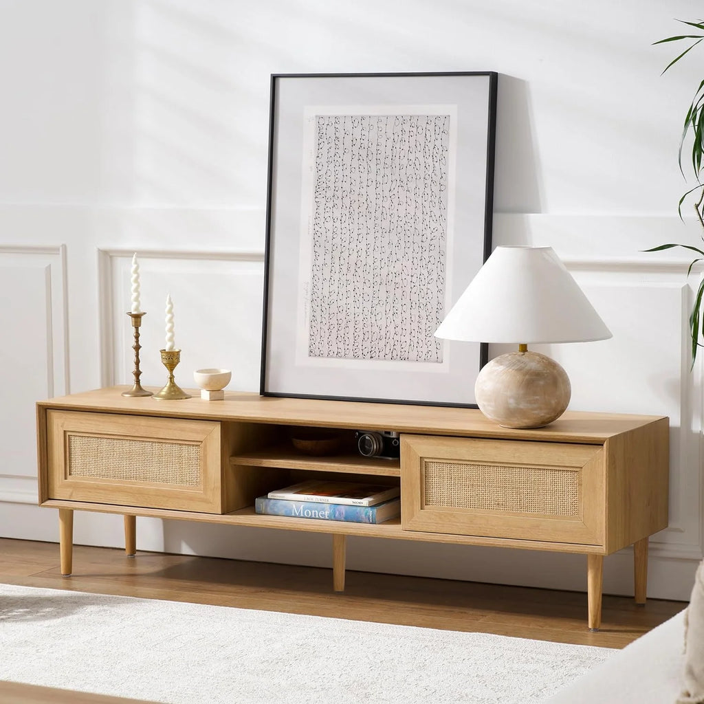 Rattan TV Stand for 55 Inch TV with 2 Cabinets F42281