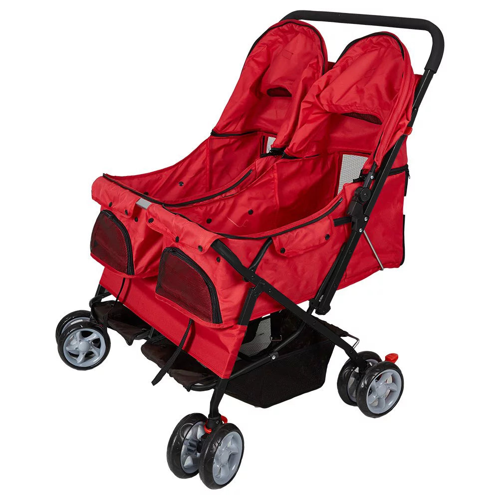 Double Pet Stroller Foldable Two-Seater Carrier Strolling Cart X5767