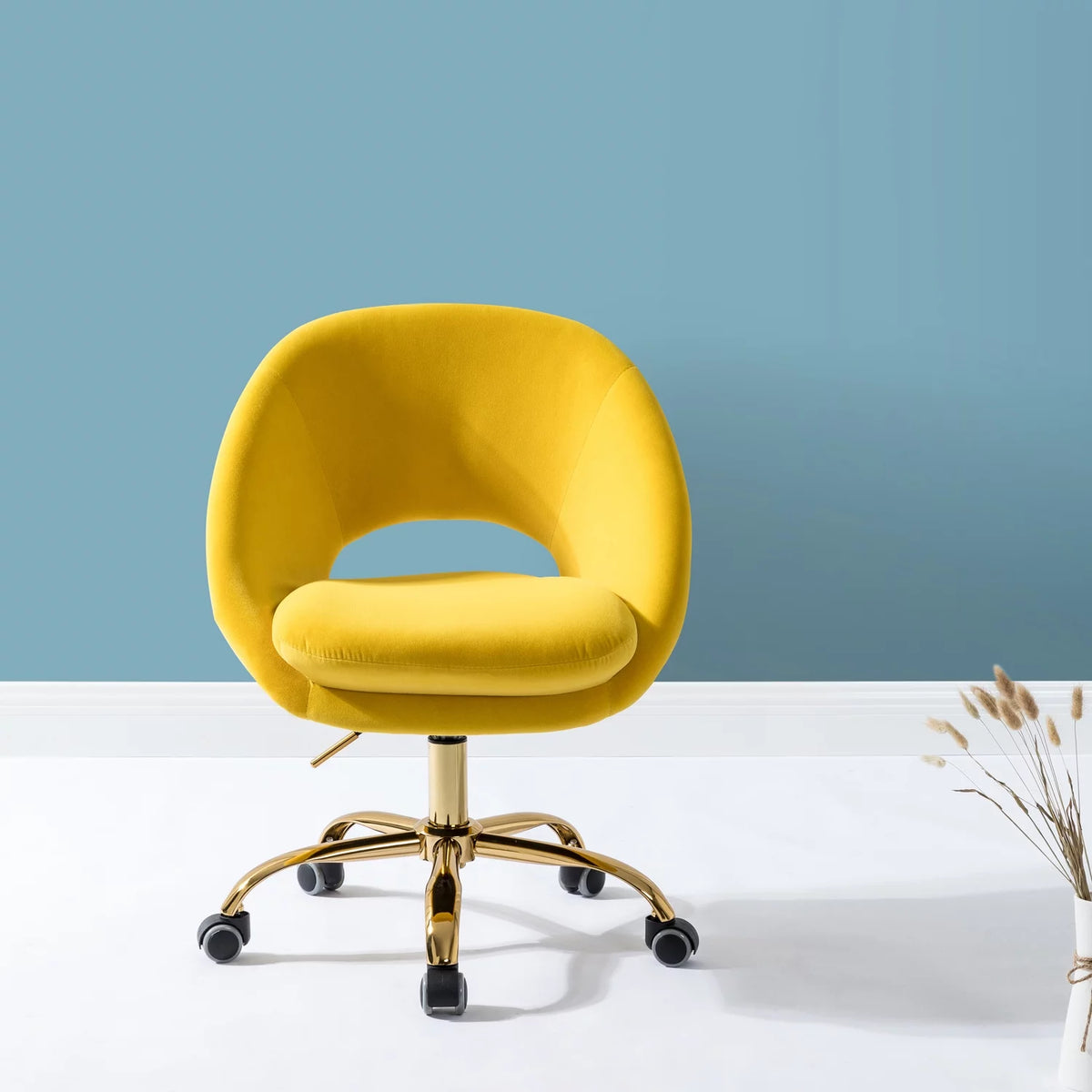 Yellow Velvet Adjustable Swivel Home Office Chair E152