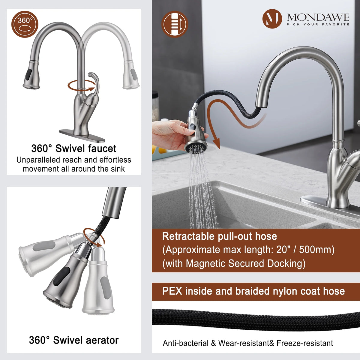 Single Handle Brushed Nickel Pull Down Kitchen Faucet V120950