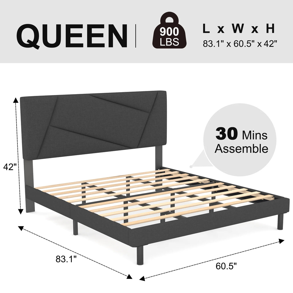 Queen Size Fabric Upholstered Platform Bed Frame B685
