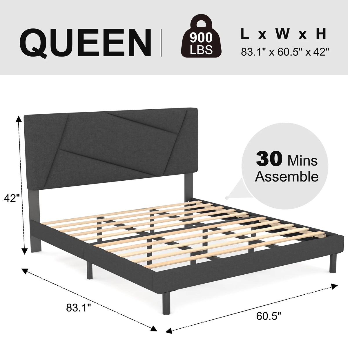 Queen Size Fabric Upholstered Platform Bed Frame B685