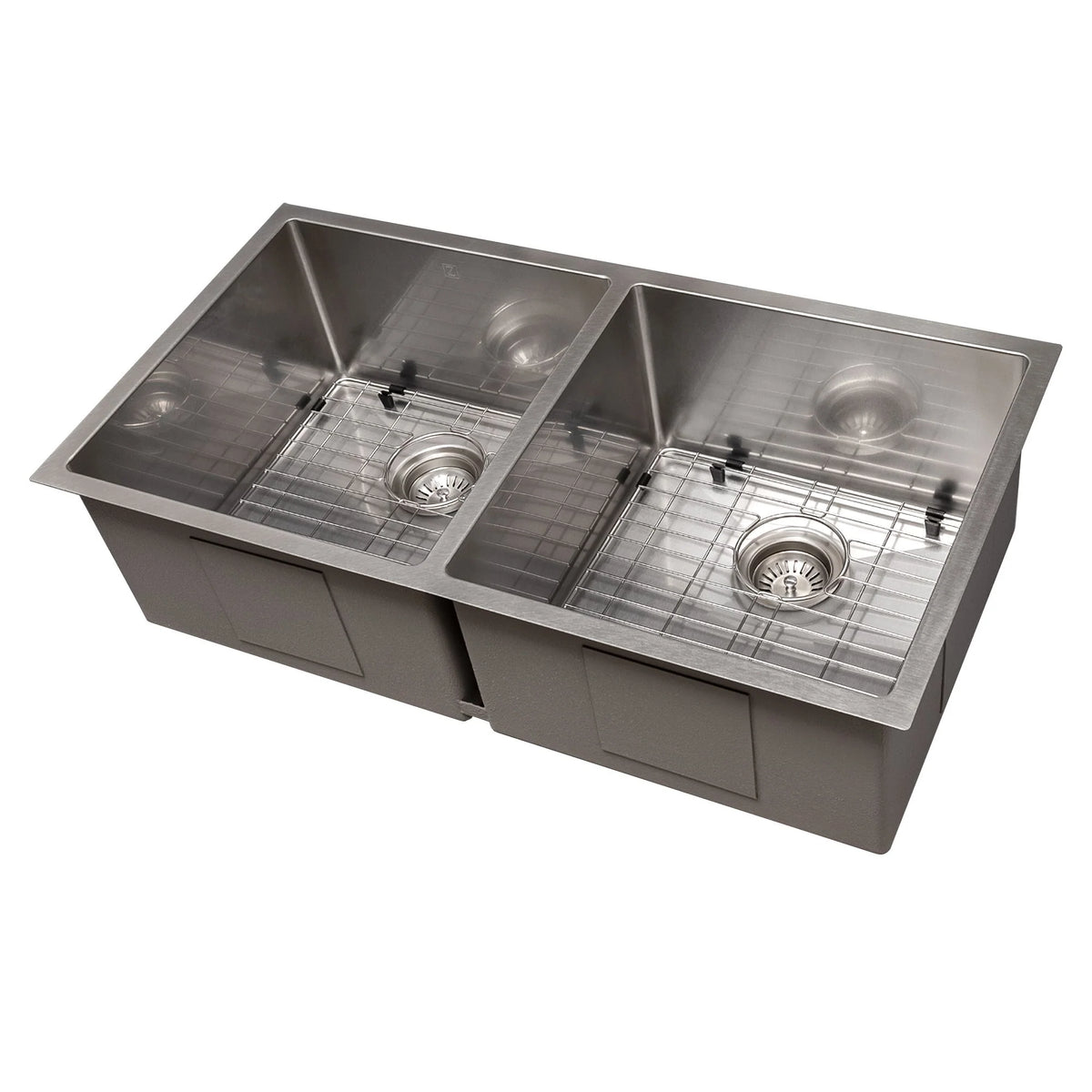 36 in. Undermount Double Bowl Stainless Steel Kitchen Sink with Bottom Grid W433