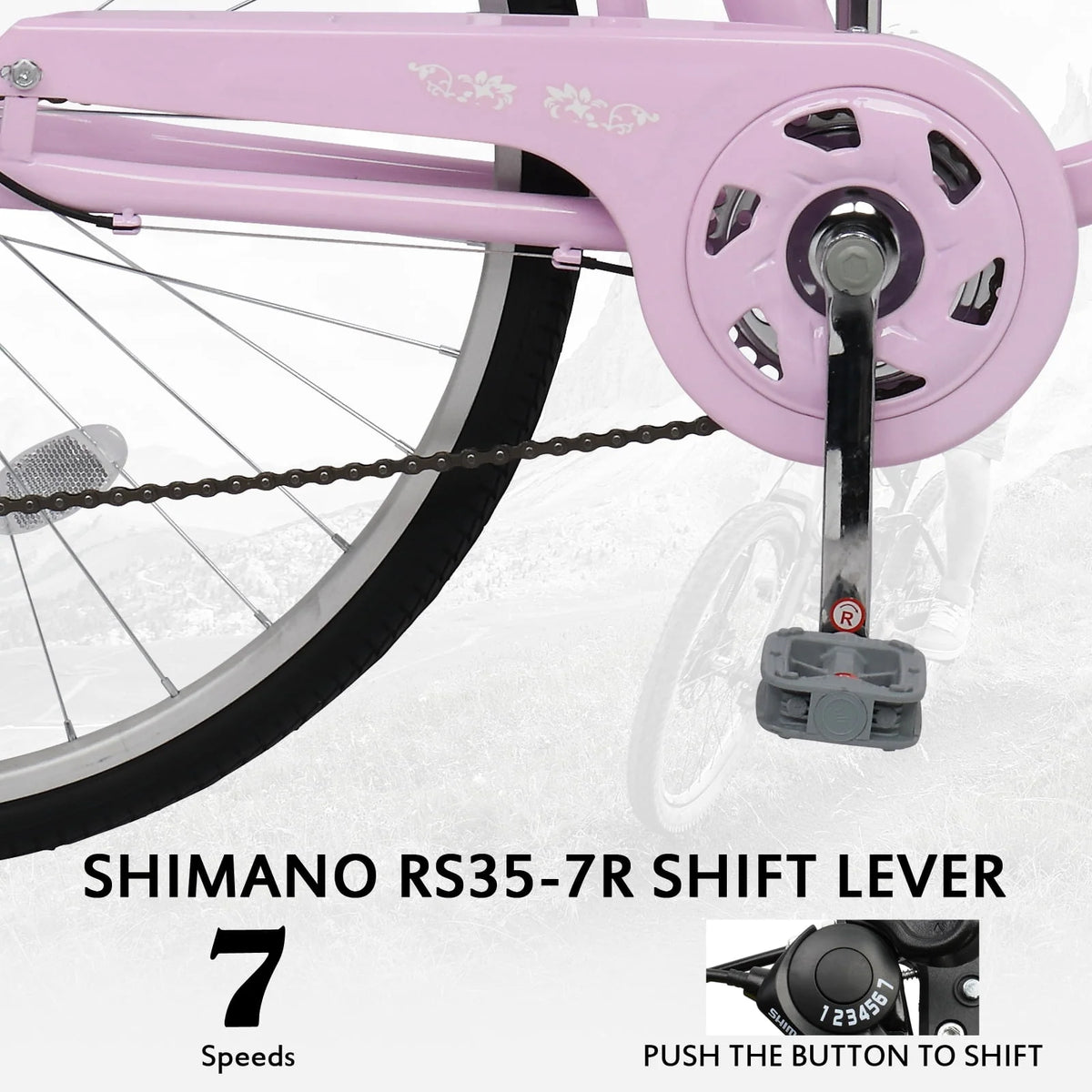 26 inch Commuter Bicycle with 7-speed, Baskets, Pink J14383