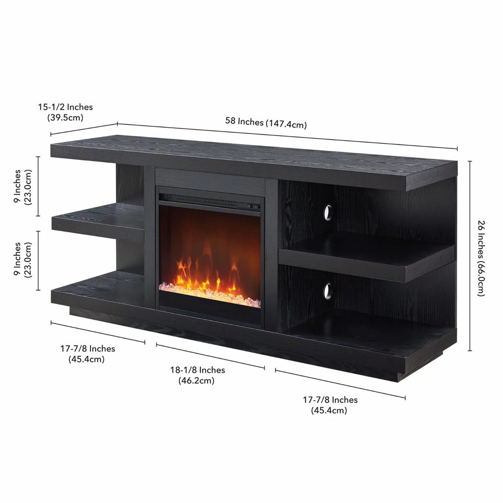 Charcoal Gray Rectangular TV Stand with Crystal Fireplace W421088