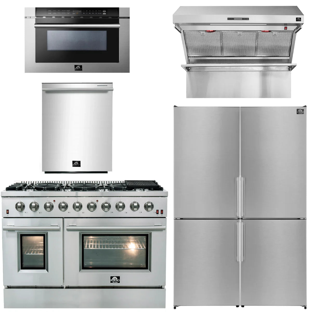 48 Gas Range, Range Hood, Dishwasher, Refrigerator, Microwave Drawer M399171