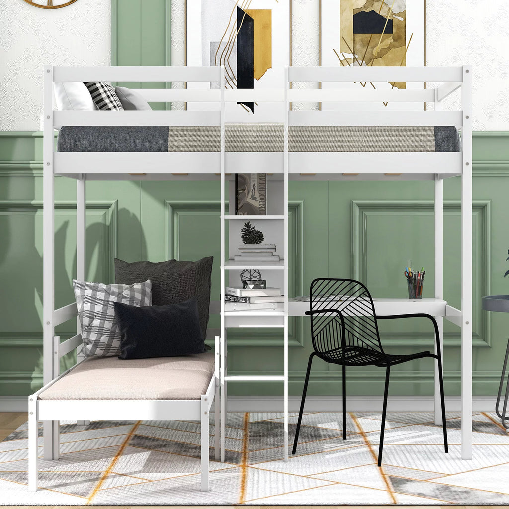 Twin Loft Bed with L-Shape Desk and Storage T9836