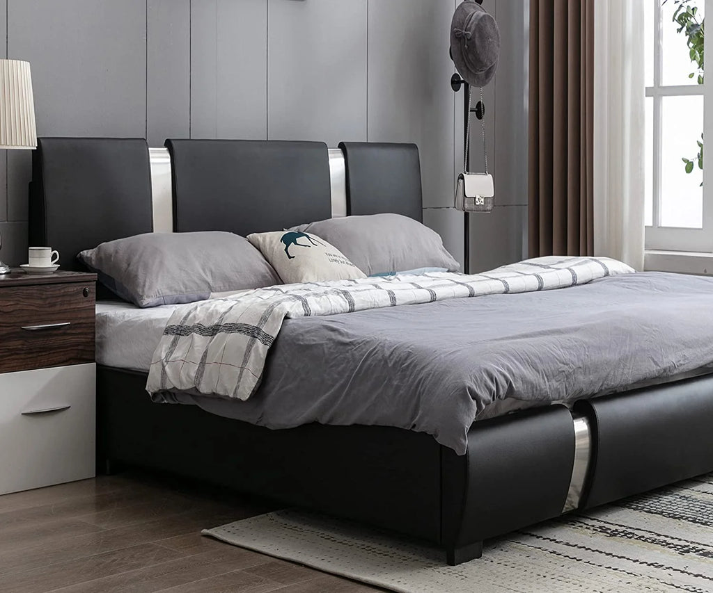 King Size Bed Frame with Adjustable Headboard Black L415