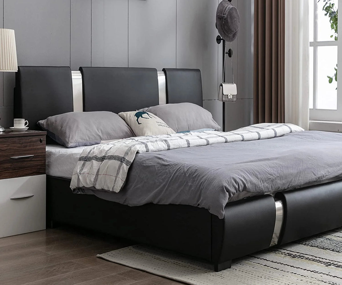 King Size Bed Frame with Adjustable Headboard Black L415
