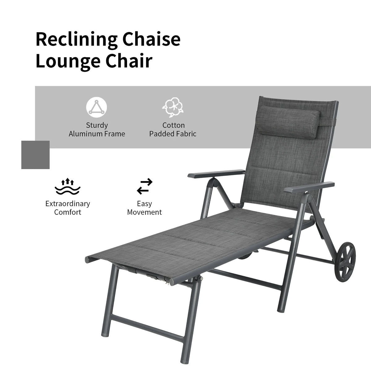 2PCS Aluminum Adjustable Pillow Padded Patio Chaise Lounge Z113