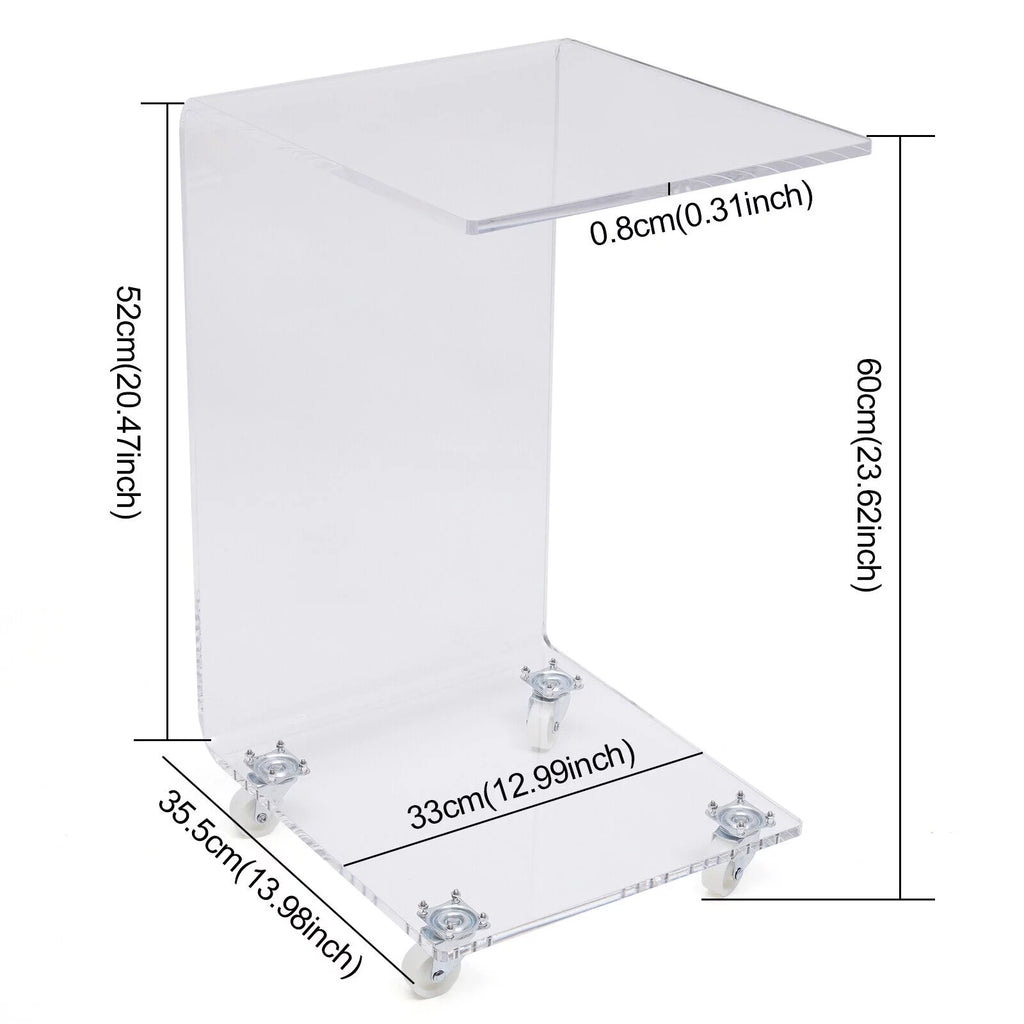 Clear Acrylic C-Shaped Bedside Table on Wheels X55406