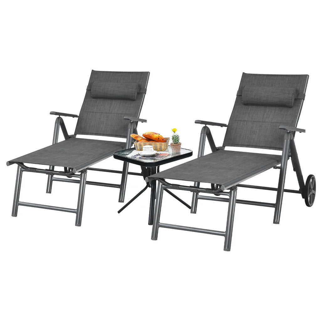 2PCS Aluminum Adjustable Pillow Padded Patio Chaise Lounge Z113