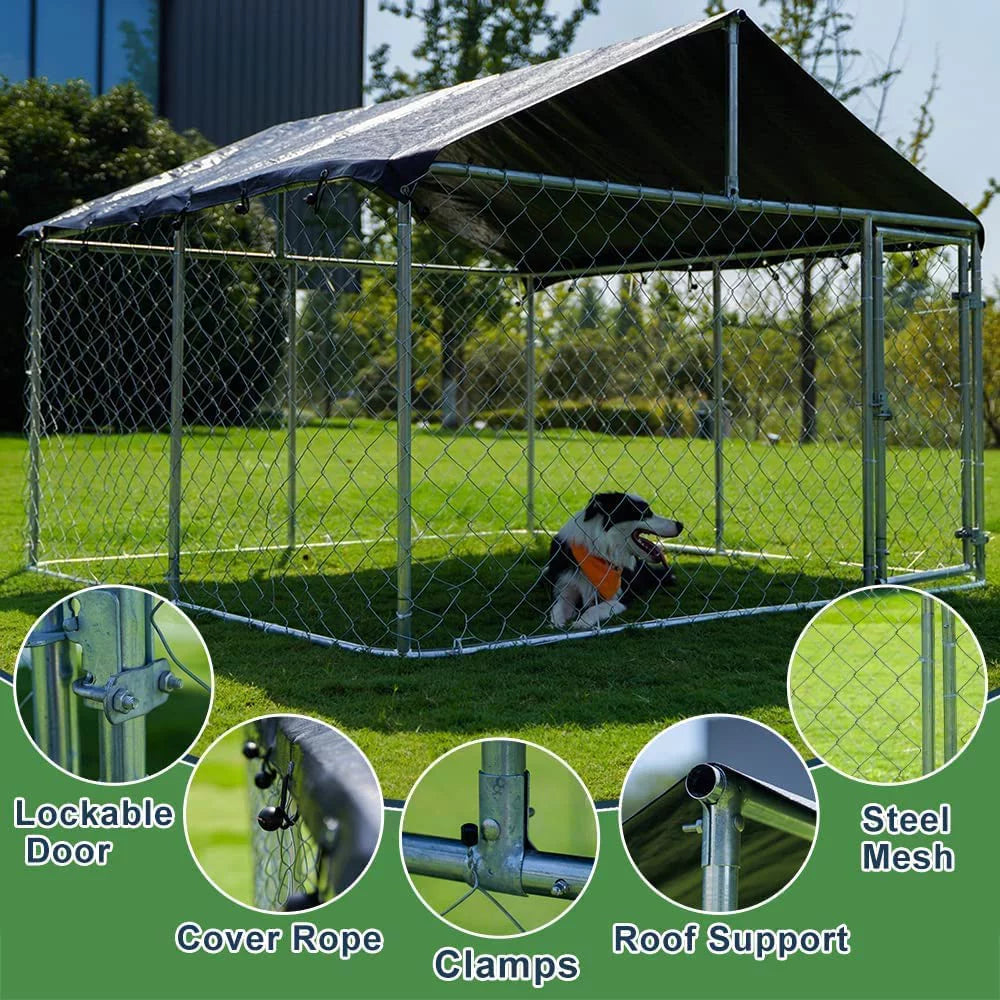 Heavy Duty Outdoor Dog Kennel with Black UV & Water Resistant Cover S4123