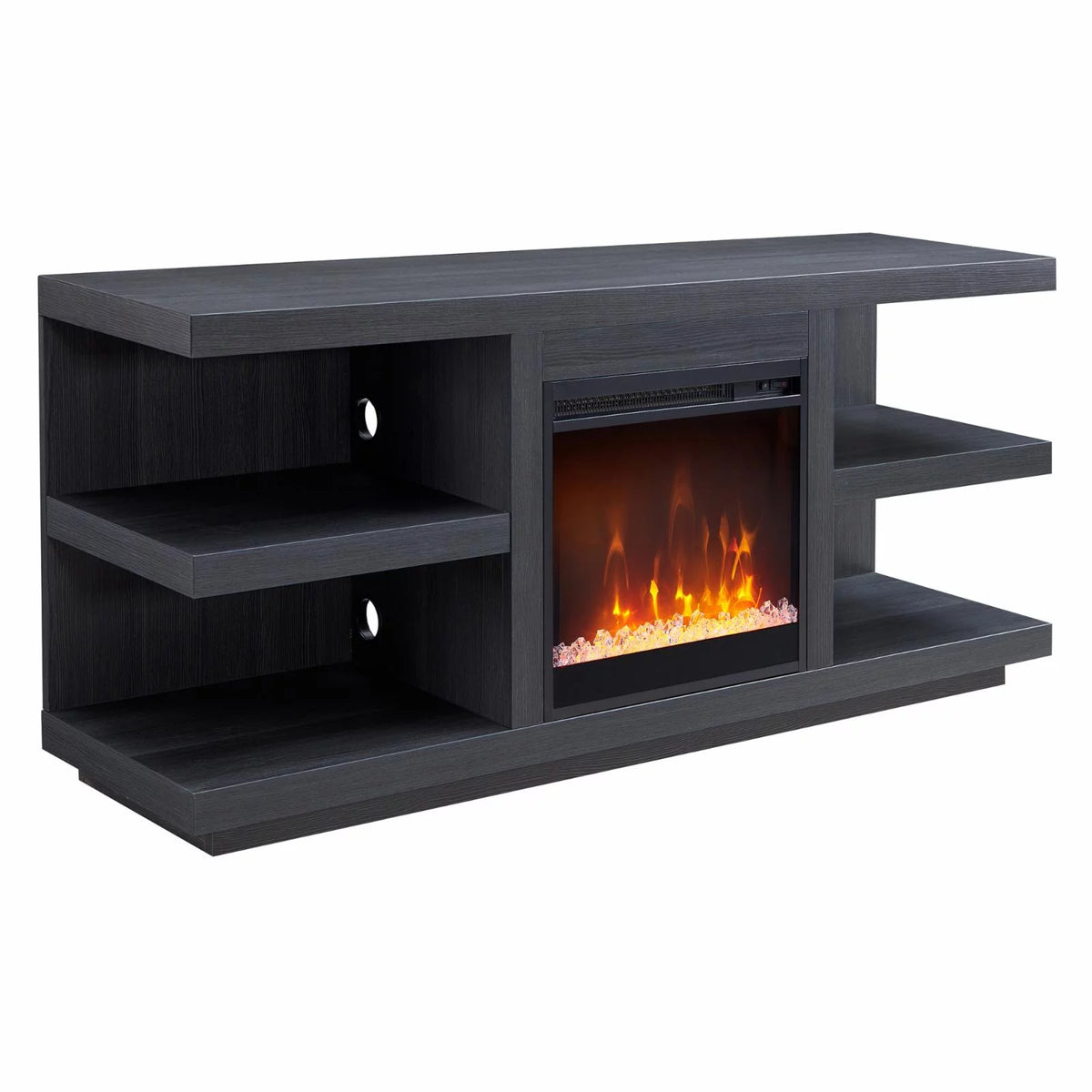 Charcoal Gray Rectangular TV Stand with Crystal Fireplace W421088