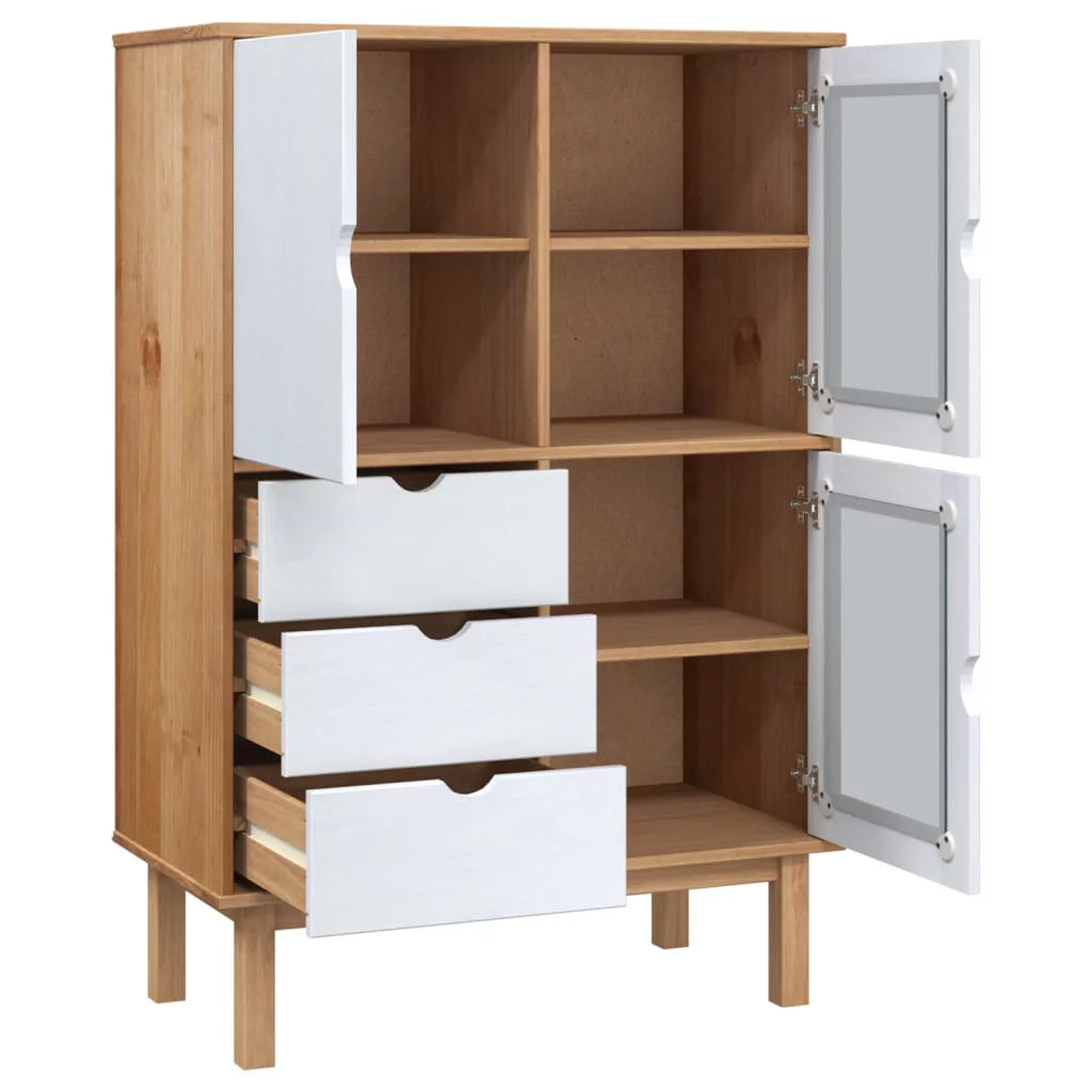 Brown and White Solid Wood Pine Highboard H314258