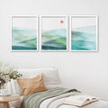 Framed Canvas Print Wall Art Set of 3 Green Blue Mountains S80184