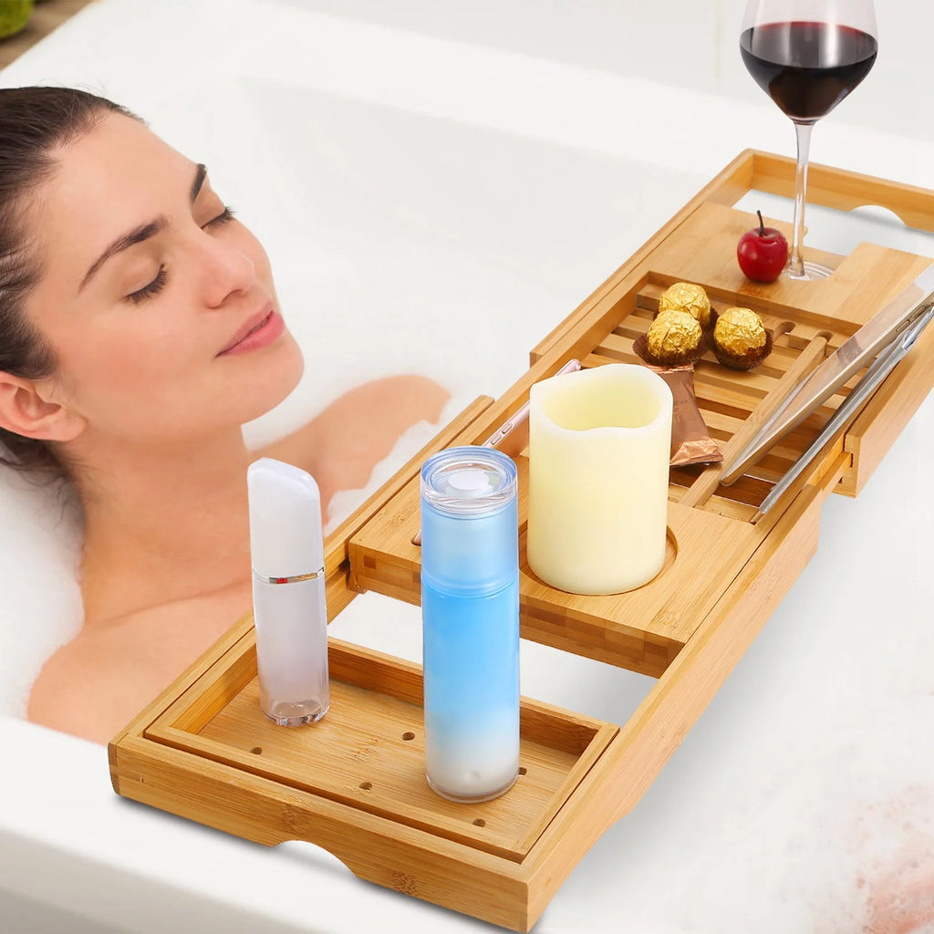 Bamboo Bathtub Caddy Tray with Expandable Sides Z79654