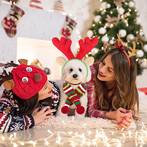 Dog Christmas Antlers Headband and Striped Scarf Set W352905