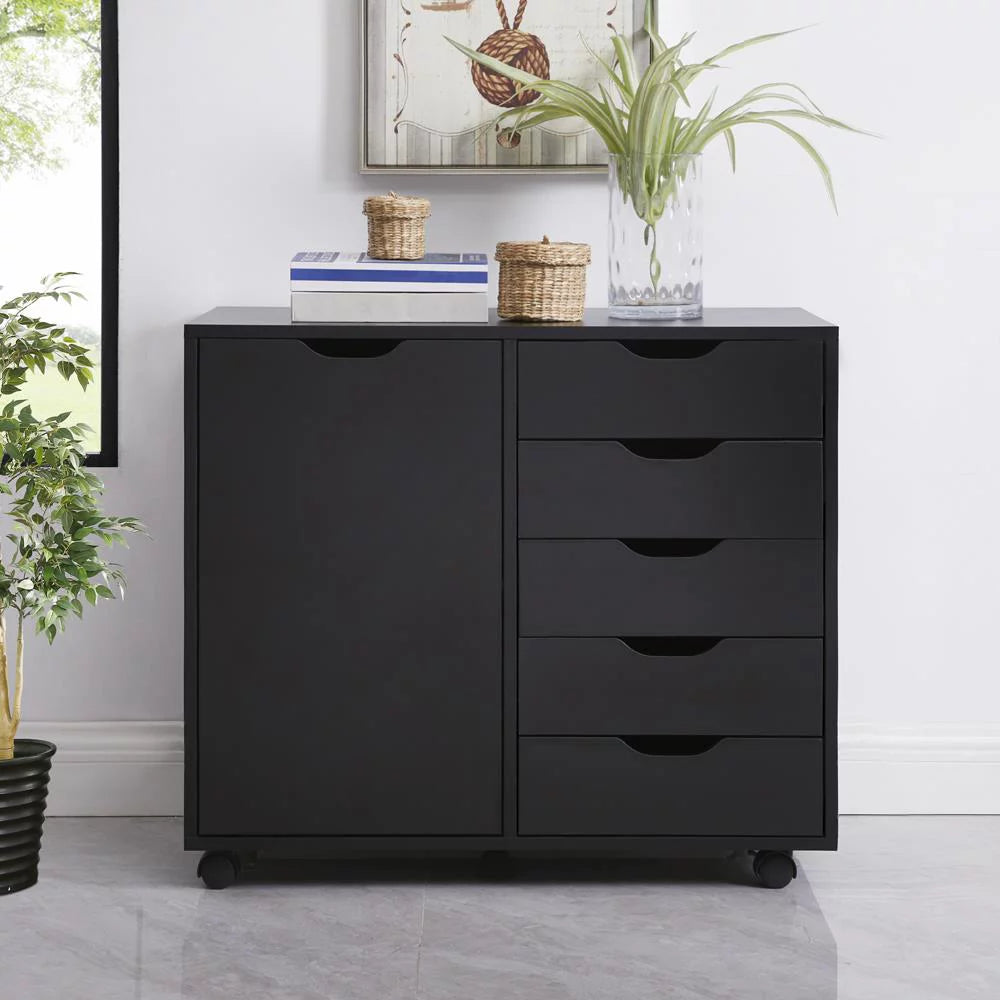 Black 5 Drawer File Cabinet with Wheels A535