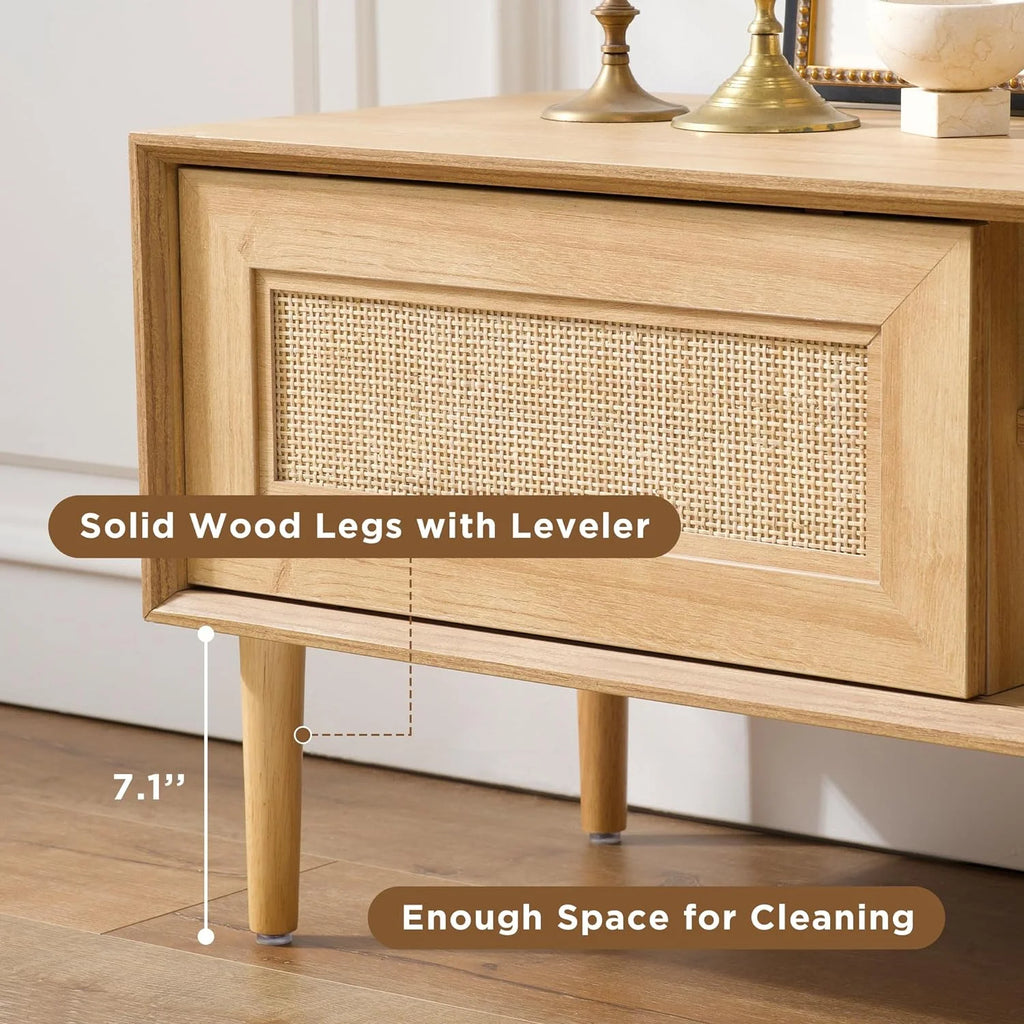 Rattan TV Stand for 55 Inch TV with 2 Cabinets F42281