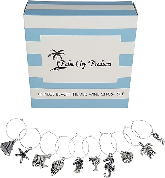 10 Piece Beach Themed Wine Charm Set K912955