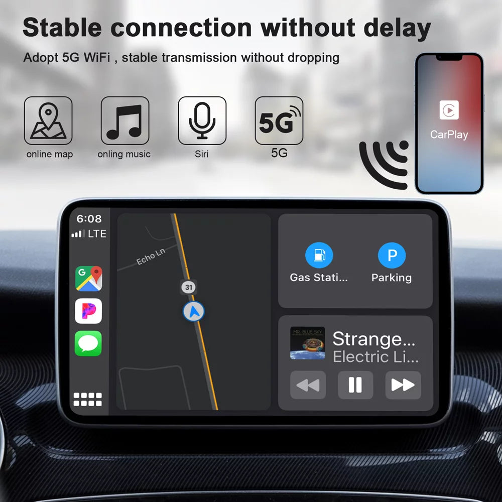 Car Adapter for Apple Cell Phone Carplay Wired to Wireless Smart Box L367