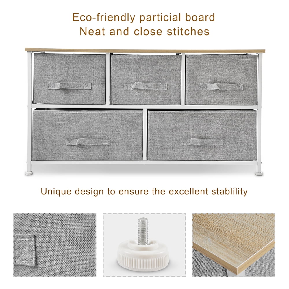 Light Grey 5 Drawer Fabric Dresser R584650