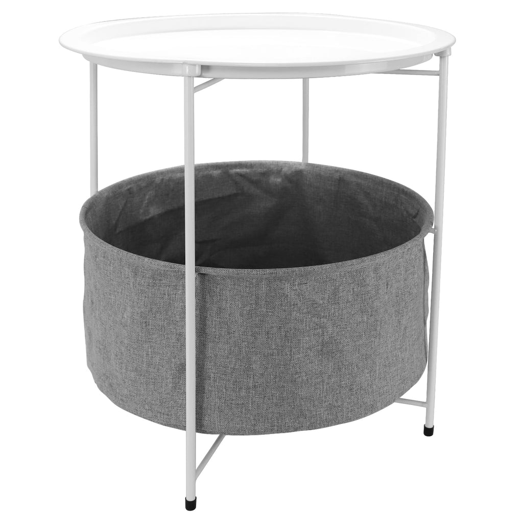 Round Metal End Table with Fabric Storage Basket O231