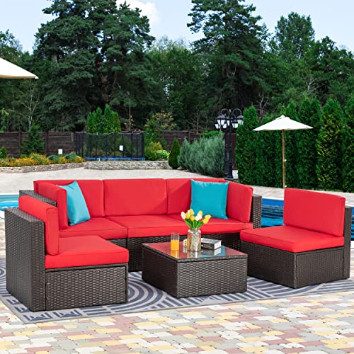 6 Pieces PE Wicker Rattan Sectional Sofa Set with Coffee Table D187