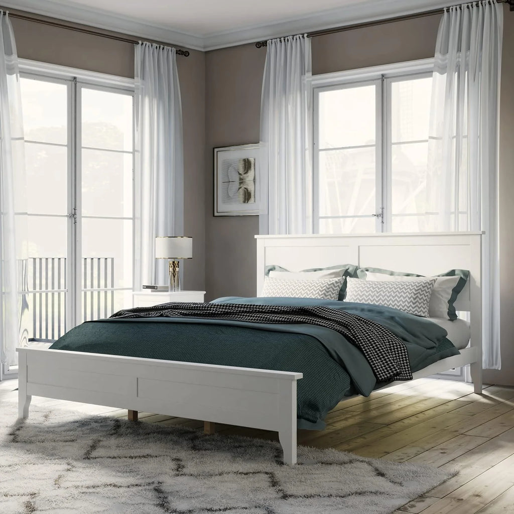 White Queen Size Solid Wood Platform Bed A622