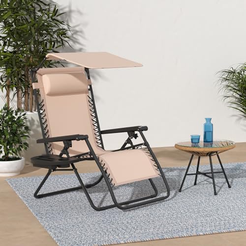 Beige Textilene Mesh Zero Gravity Recliner Chair L5156