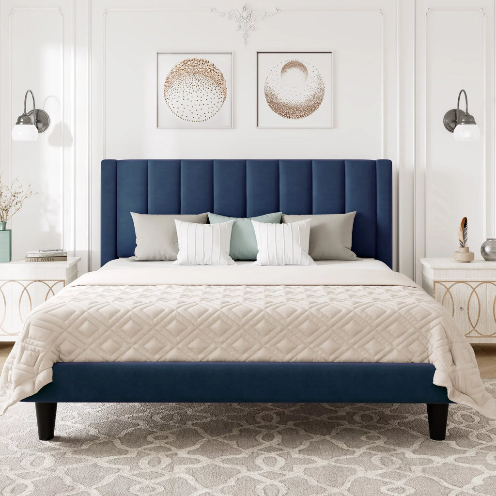 Queen Light Pink Velvet Upholstered Bed Frame Y739781