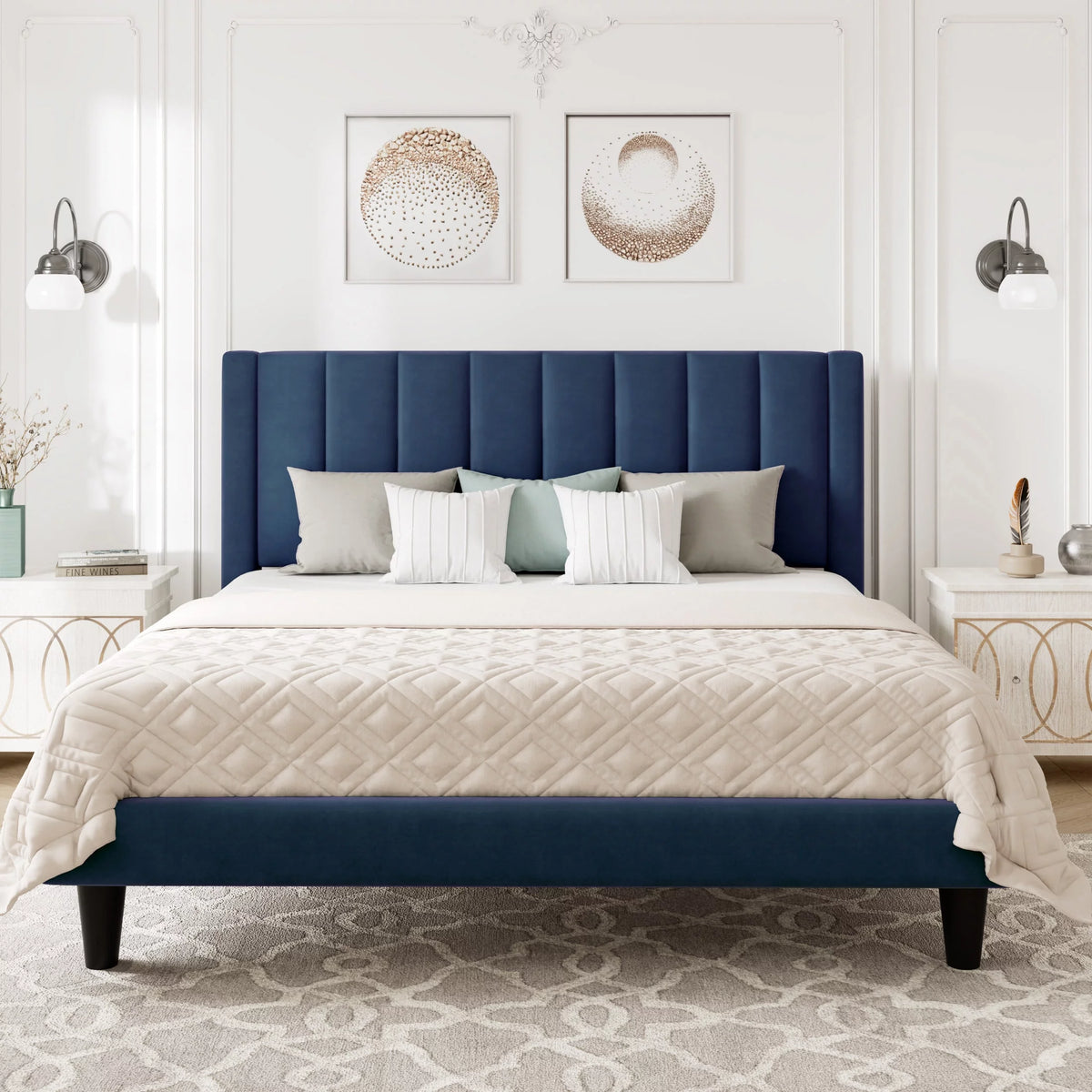 Queen Light Pink Velvet Upholstered Bed Frame Y739781