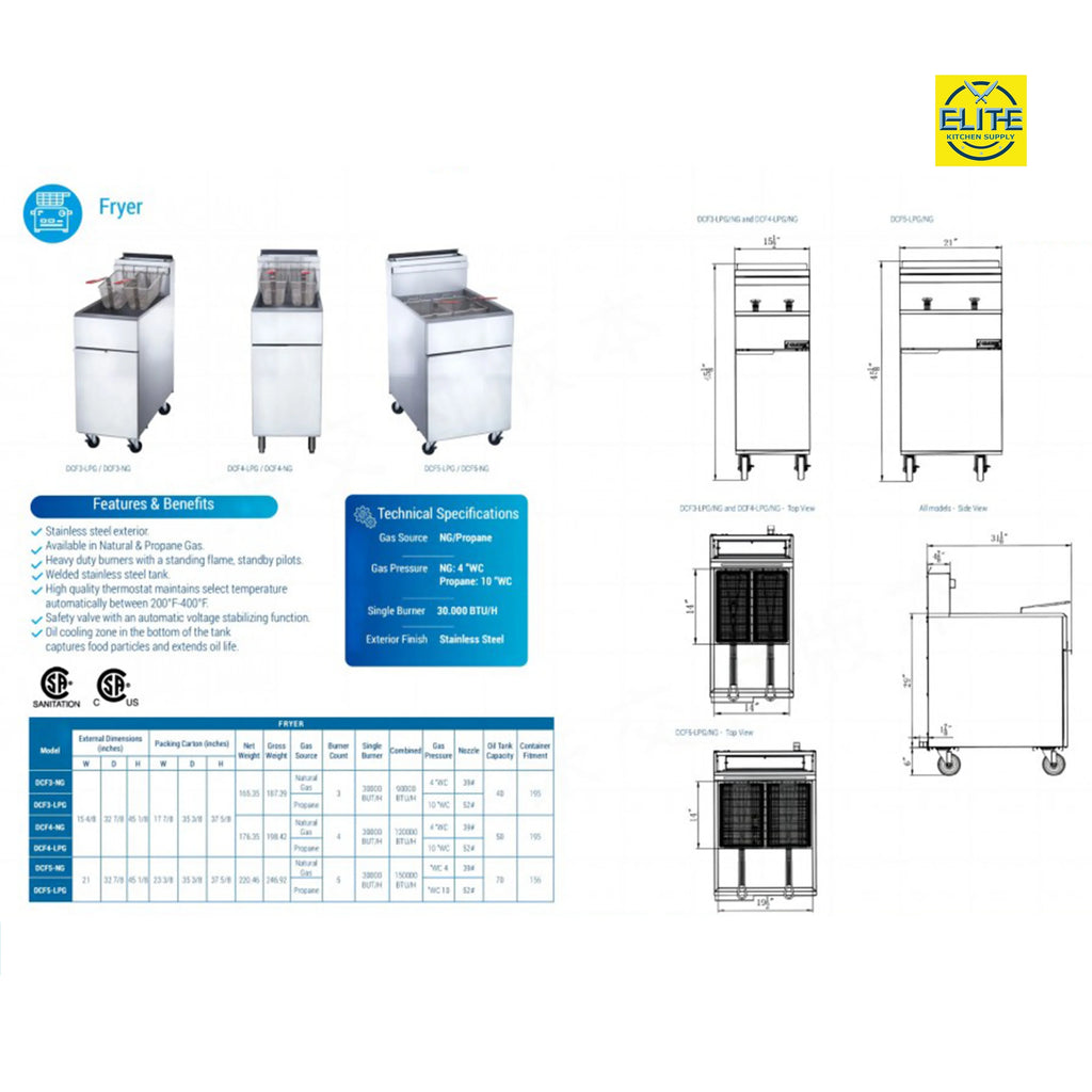 40 lbs Commercial Natural Gas Deep Fryer 90,000 BTU Dual Tanks T3173