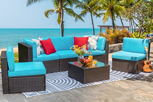 6 Pieces PE Wicker Rattan Sectional Sofa Set with Coffee Table D187
