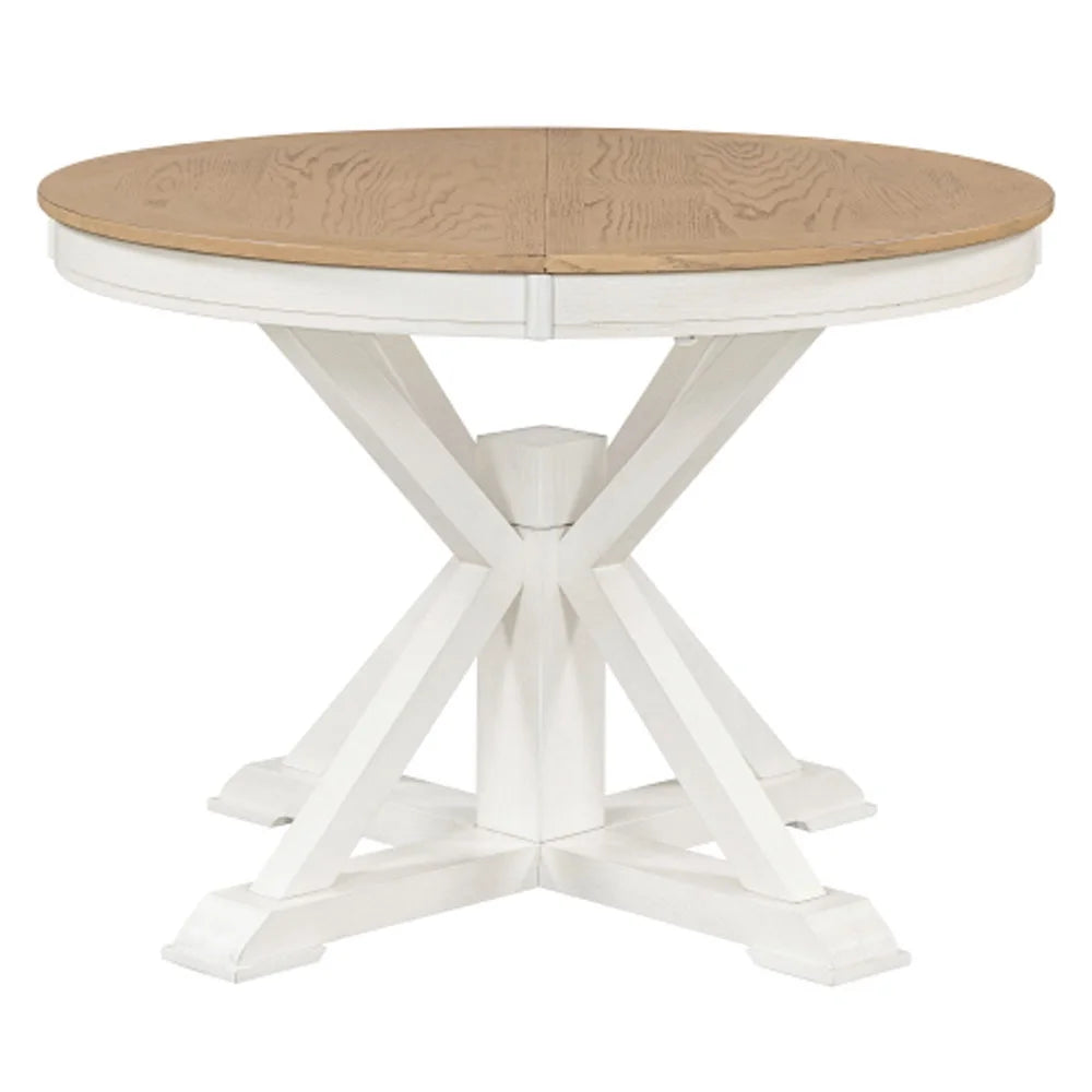Extendable Dining Table with 12" Leaf Oak Natural Wood Off White B8179