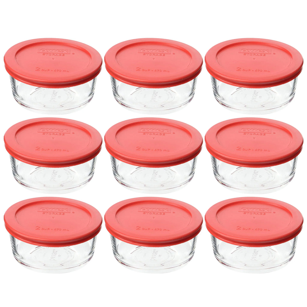 2-Cup Glass Food Storage Bowls with Red Plastic Lids Q779377