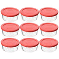 2-Cup Glass Food Storage Bowls with Red Plastic Lids Q779377