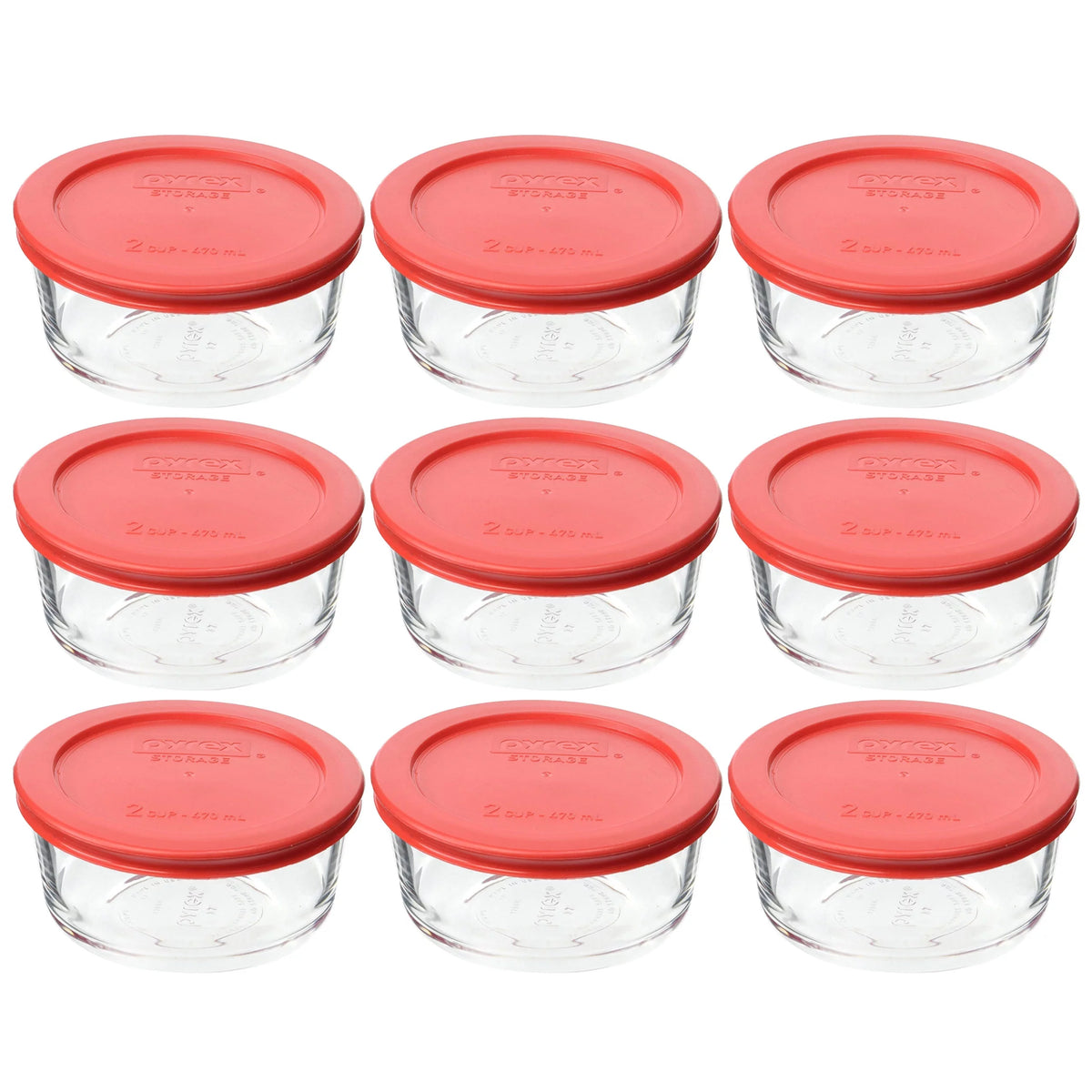 2-Cup Glass Food Storage Bowls with Red Plastic Lids Q779377